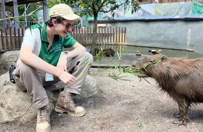 Volunteer zookeeper with capybara