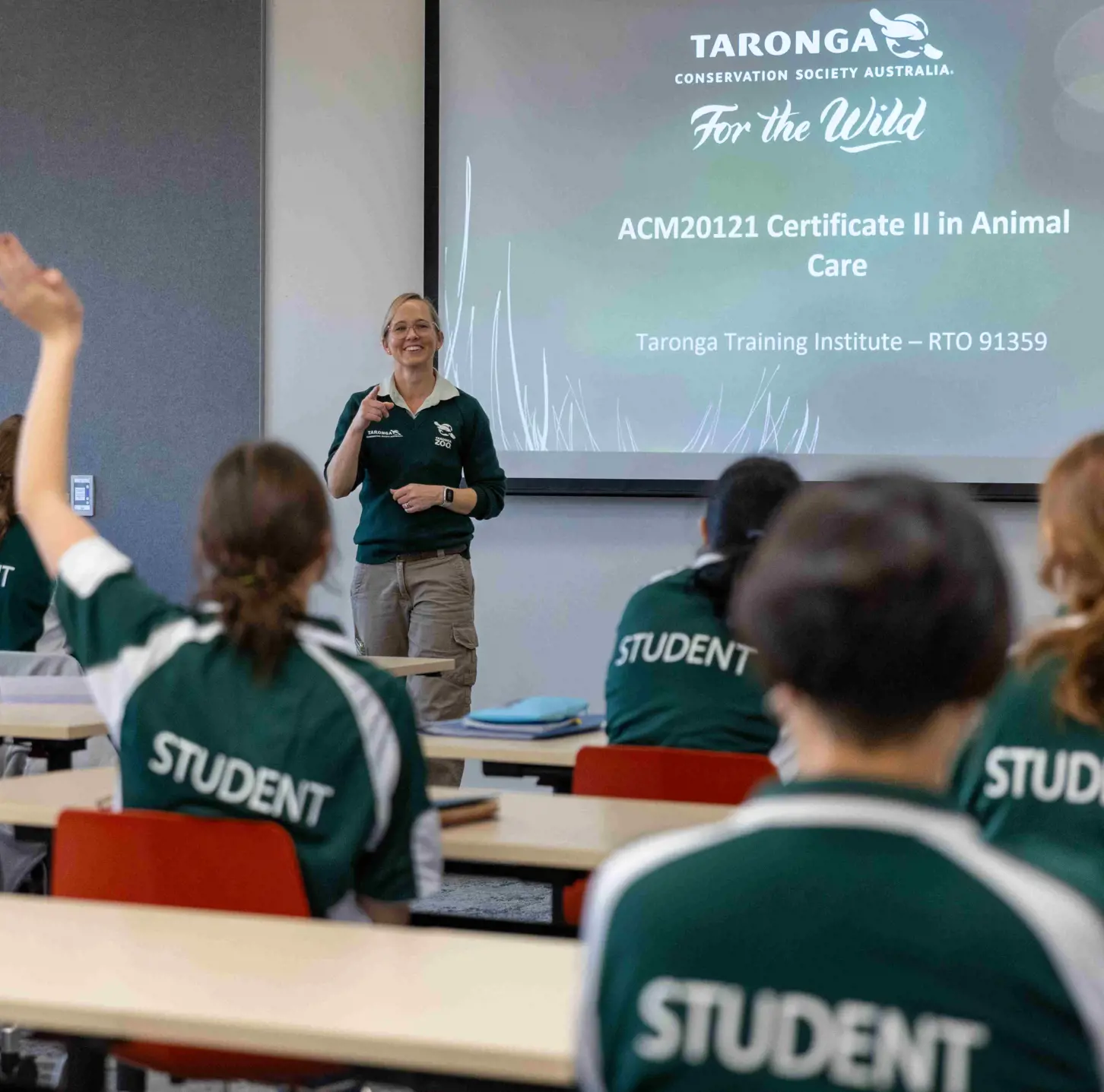 Students participating in a Certificate II in Animal Care class at Taronga Training Institute.